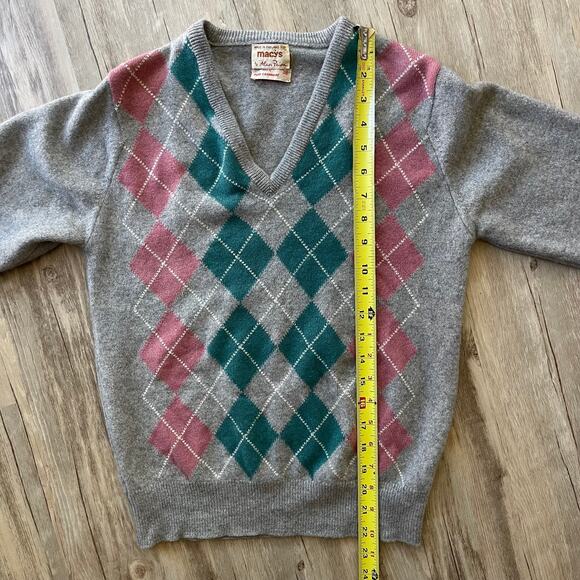 Vintage Alan Paine Women 100% Cashmere Sweater Sz 38 Argyle V-Neck Grey Englandd - Picture 8 of 9